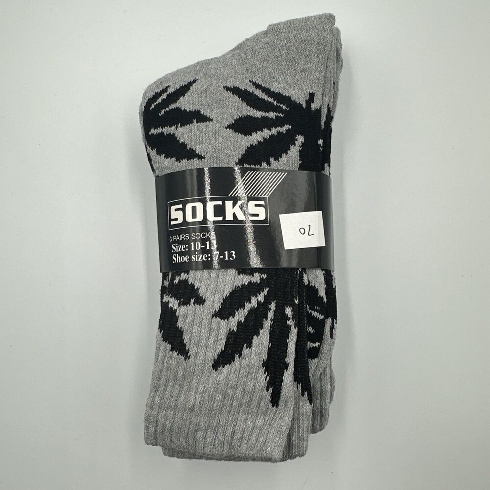 Men's Sports Leaf Weed Marijuana Crew Cotton Long Socks Size 10-13 (3 Pair Pack)